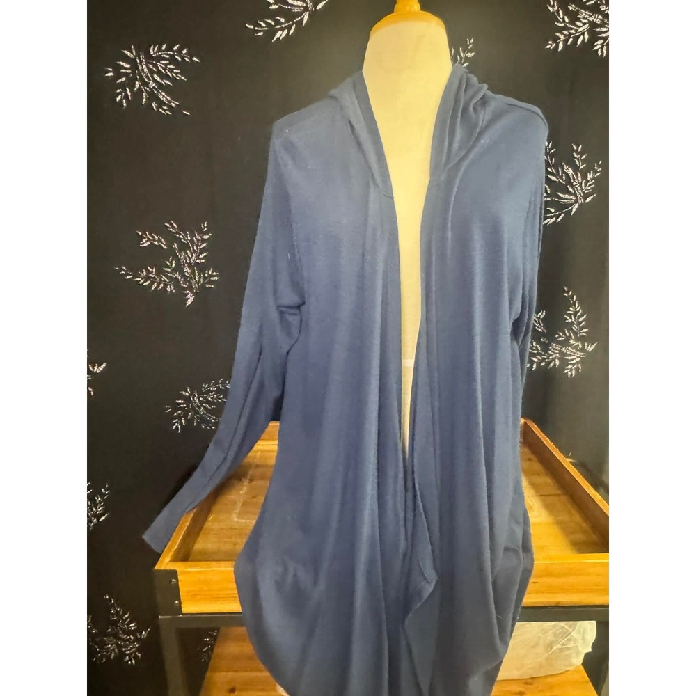 Maurices Womens Navy Blue Hooded Open Front Cardigan Size 3 Heathered Jersey